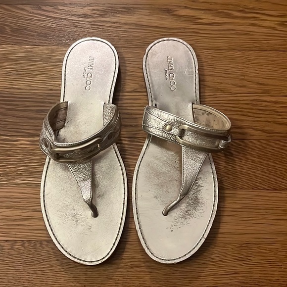 Gold Leather Jimmy Choo Sandals - Picture 1 of 4